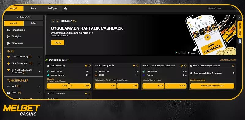 Uygulamada haftalik Cashback